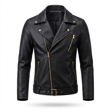 Mens Outlet House - Neken | Asymmetrical Belted Leather Jacket Men