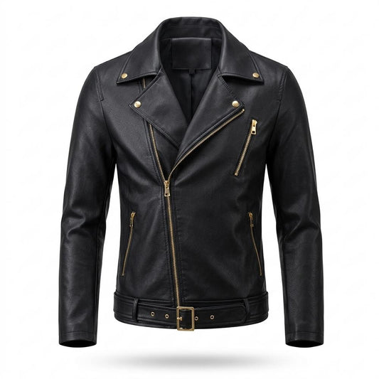 Mens Outlet House - Neken | Asymmetrical Belted Leather Jacket Men