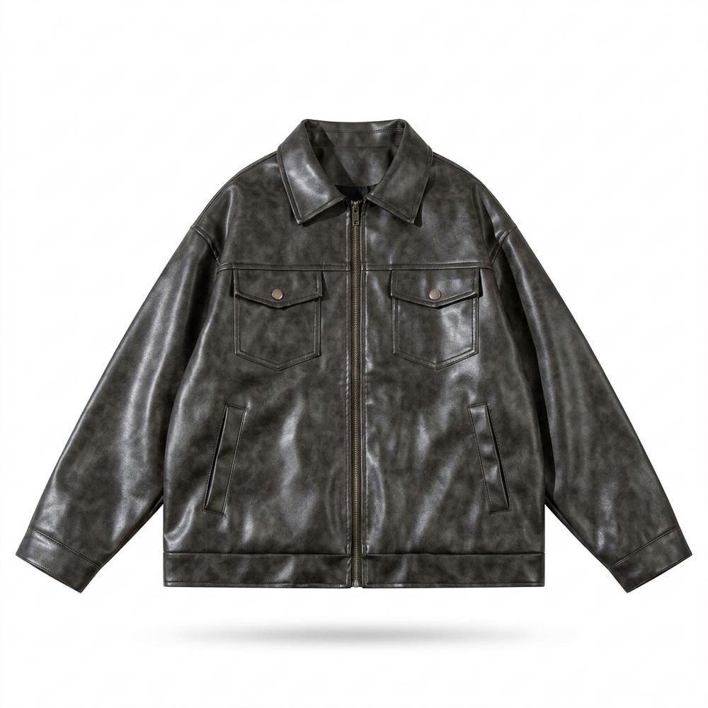 Mens Outlet House - Rovin | Zip-Up Faux-Leather Leather Jacket Unisex