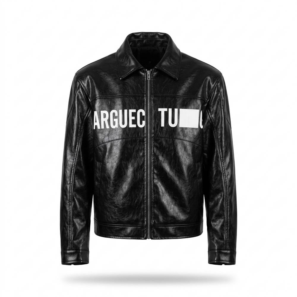 Mens Outlet House - Catal | Zip-Front Printed Leather Jacket Unisex