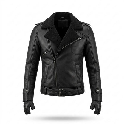 Mens Outlet House - Yover | Shearling-Lined Asymmetrical Leather Jacket Men