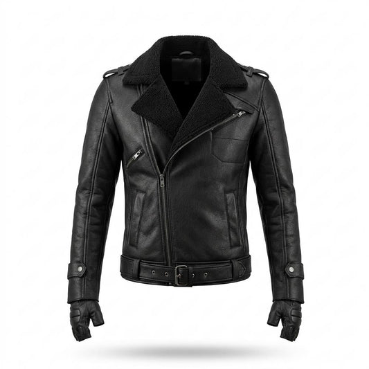 Mens Outlet House - Yover | Shearling-Lined Asymmetrical Leather Jacket Men