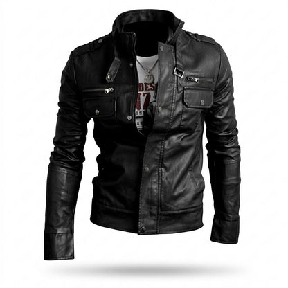 Mens Outlet House - Nizan | Slim-Fit Stand-Collar Leather Jacket Men