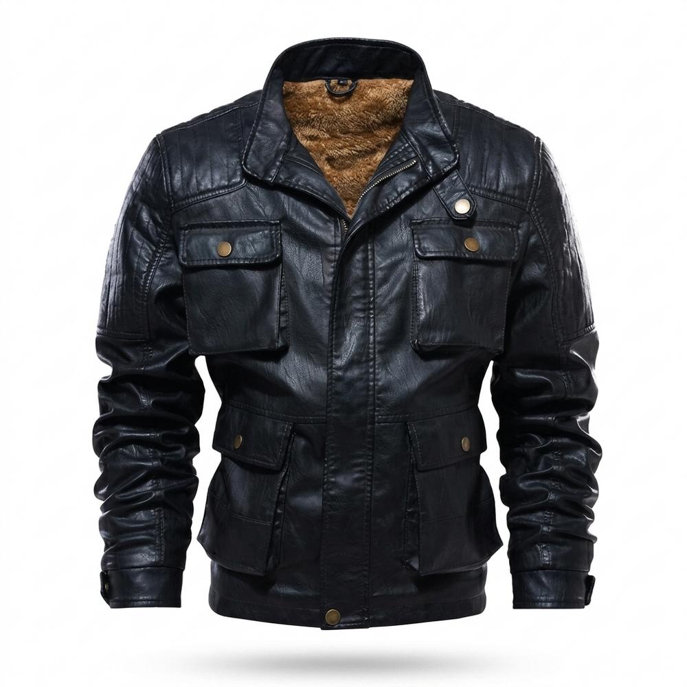 Mens Outlet House - Salev | Velvet-Lined Multi-Pocket Leather Jacket Men