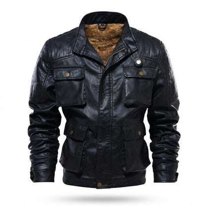 Mens Outlet House - Salev | Velvet-Lined Multi-Pocket Leather Jacket Men