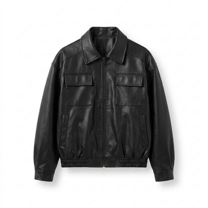 Mens Outlet House - Titir | Zip-Front Collared Leather Jacket Unisex