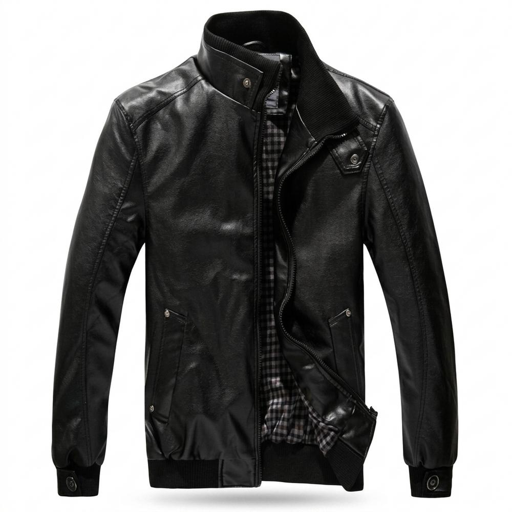 Mens Outlet House - Nemin | Stand-Collar Zip-Up Leather Jacket Men