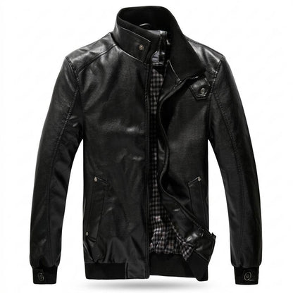 Mens Outlet House - Nemin | Stand-Collar Zip-Up Leather Jacket Men