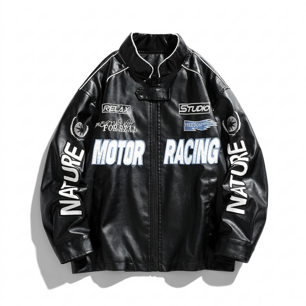 Mens Outlet House - Misel | Printed Piped Leather Jacket Unisex