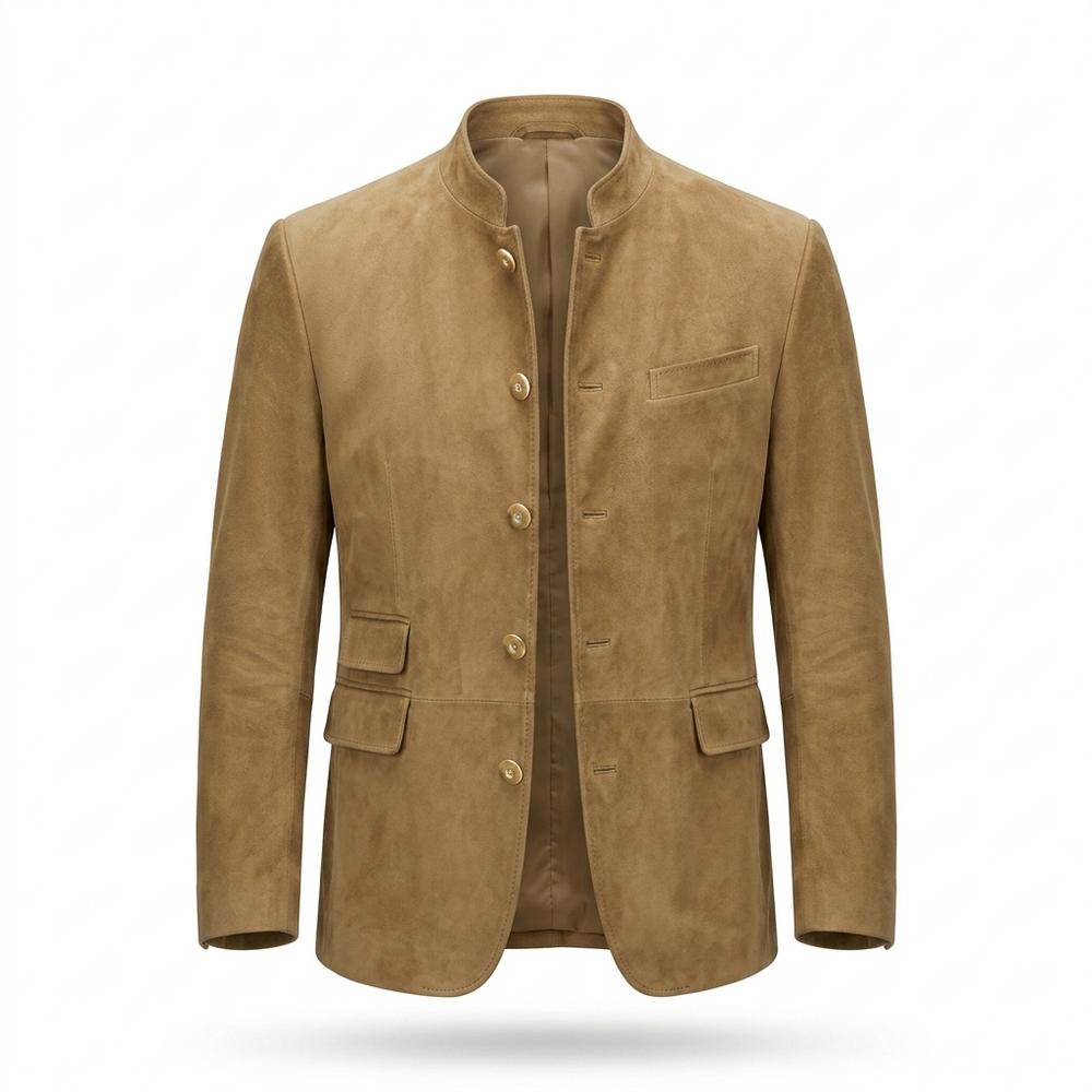Mens Outlet House - Nilom | Suede Mandarin Collar Jacket Men