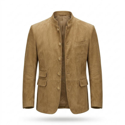 Mens Outlet House - Nilom | Suede Mandarin Collar Jacket Men
