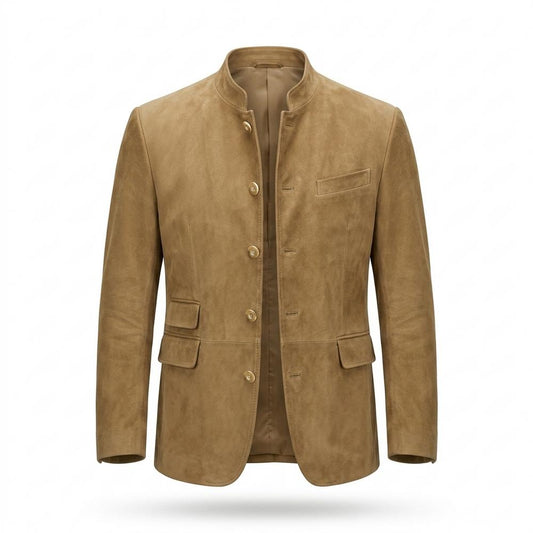 Mens Outlet House - Nilom | Suede Mandarin Collar Jacket Men