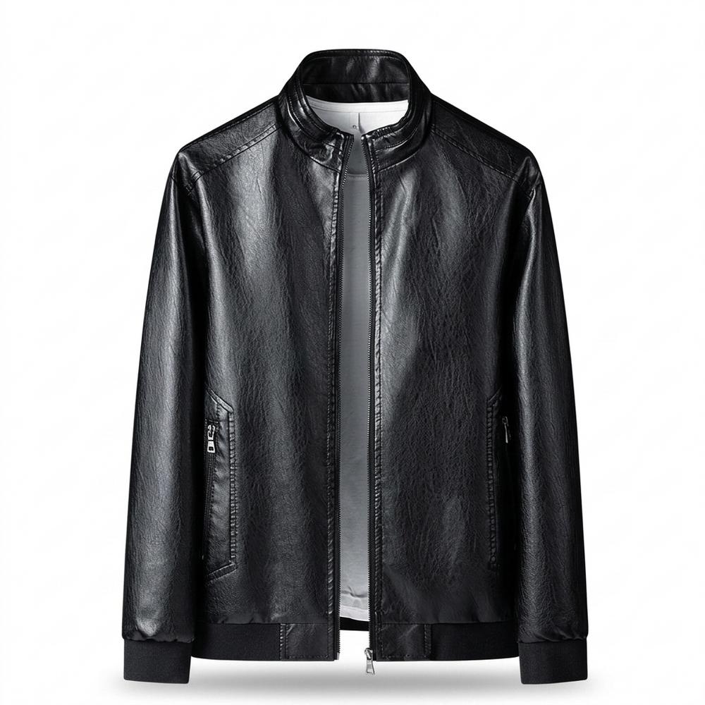 Mens Outlet House - Samin | Zip-Up Stand-Collar Leather Jacket Men