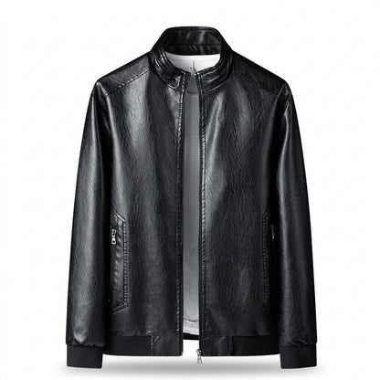 Mens Outlet House - Samin | Zip-Up Stand-Collar Leather Jacket Men