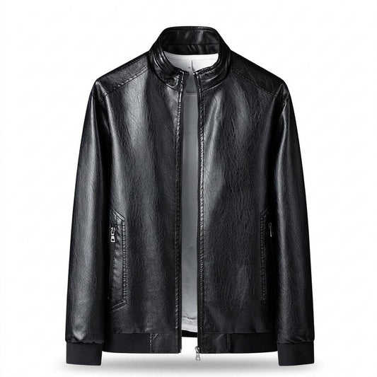 Mens Outlet House - Samin | Zip-Up Stand-Collar Leather Jacket Men