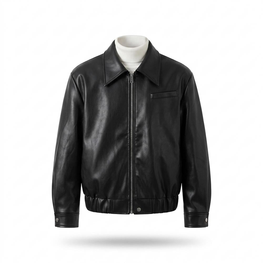 Mens Outlet House - Tivin | Zip-Up Collared Leather Jacket Men