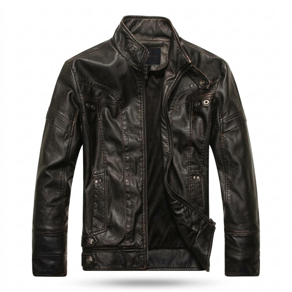 Mens Outlet House - Taral | Washed Slim-Fit Leather Jacket Men
