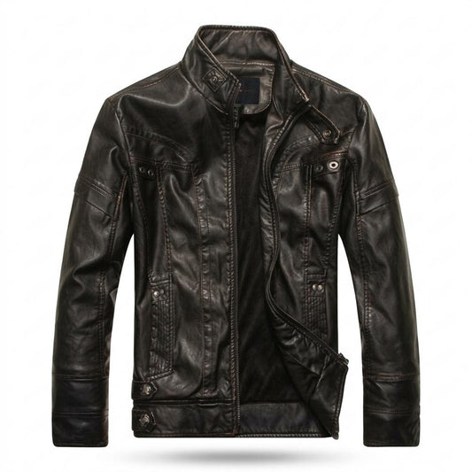 Mens Outlet House - Taral | Washed Slim-Fit Leather Jacket Men