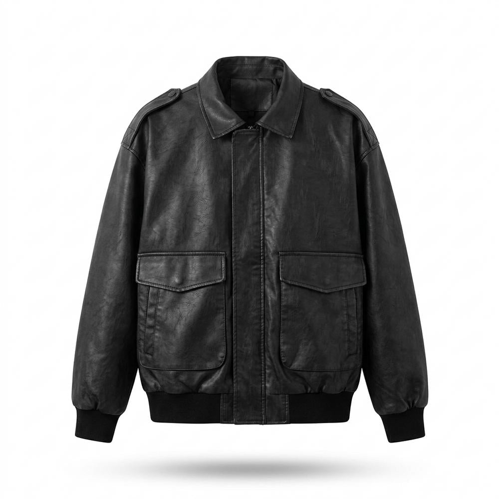 Mens Outlet House - Allan | Rib-Knit Zip-Up Leather Jacket Men