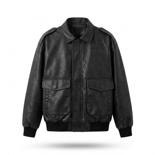 Mens Outlet House - Allan | Rib-Knit Zip-Up Leather Jacket Men