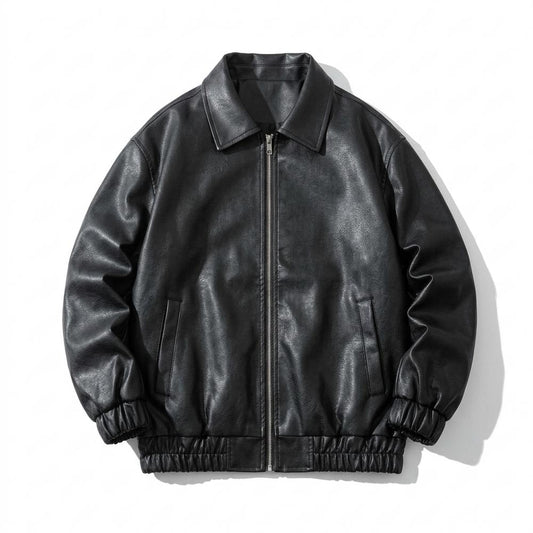 Mens Outlet House - Lylan | Matte-Finish Relaxed-Fit Leather Jacket Unisex