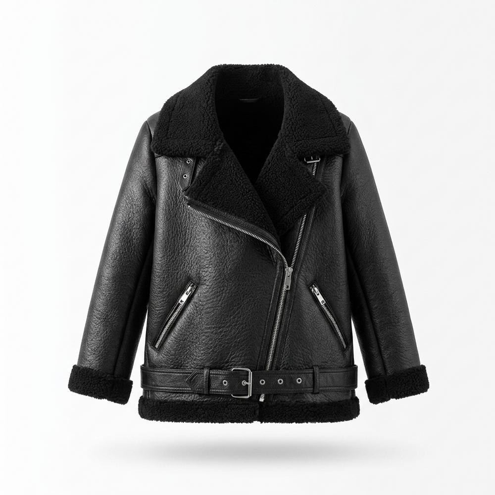 Mens Outlet House - Maver | Shearling-Lined Asymmetrical Leather Jacket Women