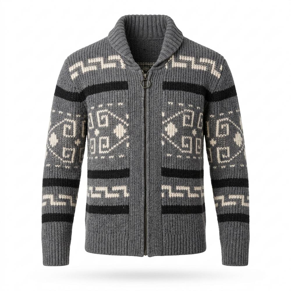 Mens Outlet House - Ketak | Zip-Up Patterned Knit Cardigan Men
