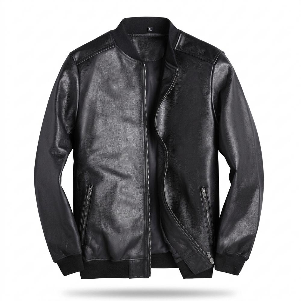 Mens Outlet House - Tifuk | Zip-Up Slim-Fit Leather Jacket Men