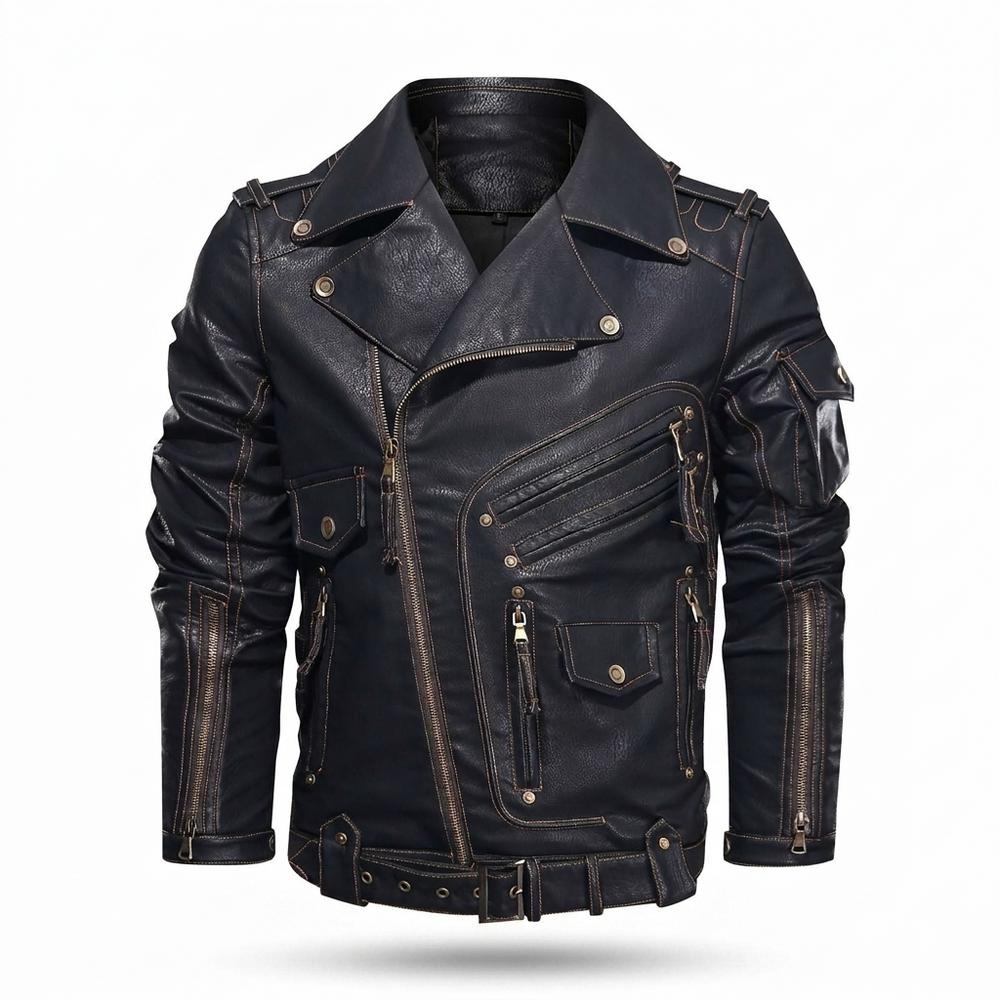 Mens Outlet House - Vaner | Asymmetrical Multi-Pocket Leather Jacket Men