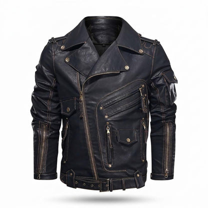 Mens Outlet House - Vaner | Asymmetrical Multi-Pocket Leather Jacket Men