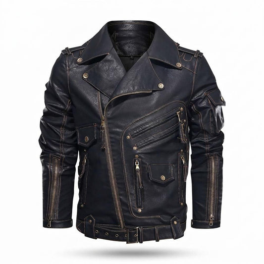 Mens Outlet House - Vaner | Asymmetrical Multi-Pocket Leather Jacket Men
