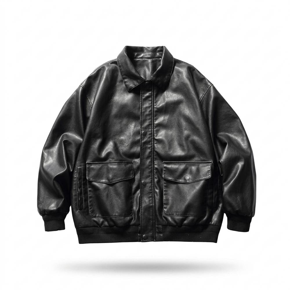 Mens Outlet House - Yonor | Faux-Leather Loose-Fit Leather Jacket Unisex
