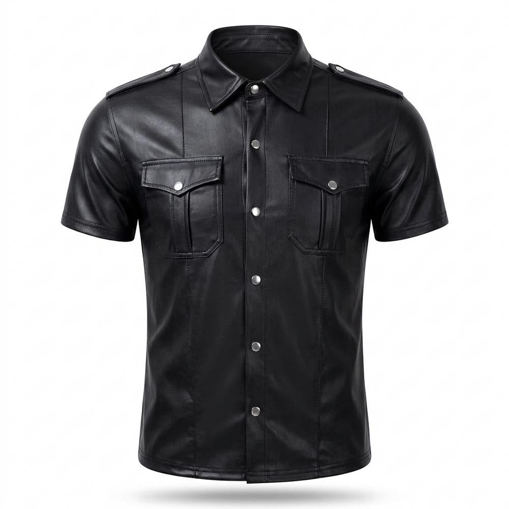 Mens Outlet House - Lyron | Faux-Leather Short-Sleeved Shirt Men
