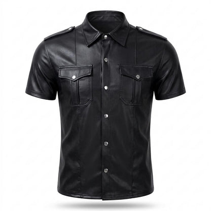 Mens Outlet House - Lyron | Faux-Leather Short-Sleeved Shirt Men