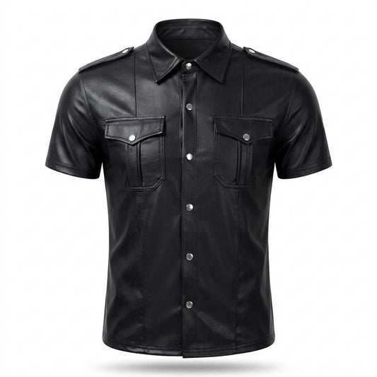Mens Outlet House - Lyron | Faux-Leather Short-Sleeved Shirt Men