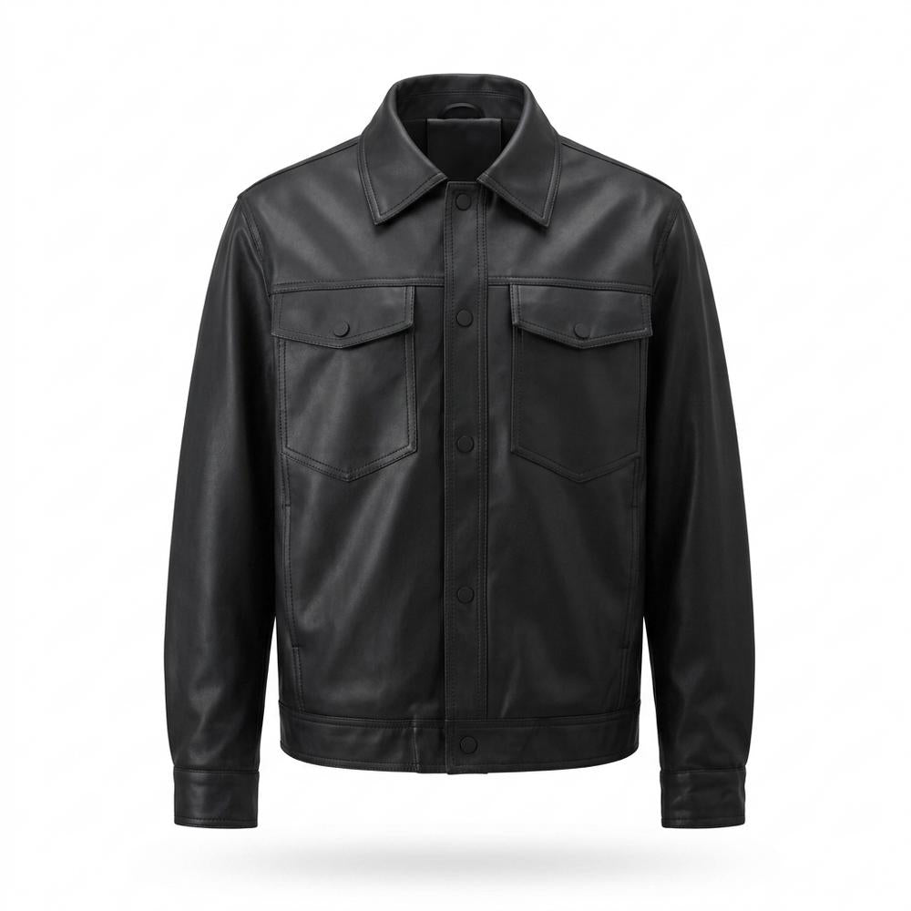 Mens Outlet House - Masen | Snap-Button PU-Leather Jacket Men