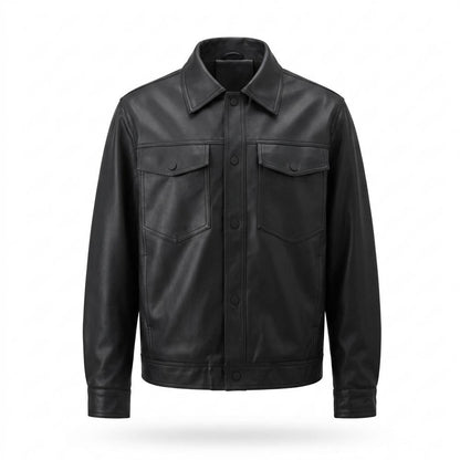 Mens Outlet House - Masen | Snap-Button PU-Leather Jacket Men