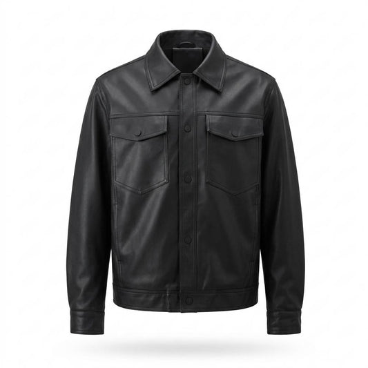 Mens Outlet House - Masen | Snap-Button PU-Leather Jacket Men