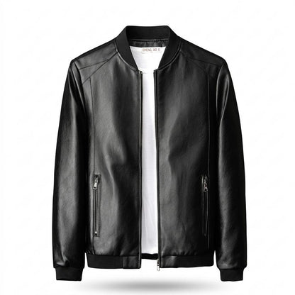 Mens Outlet House - Yotor | Zip-Up Ribbed-Collar Leather Jacket Men