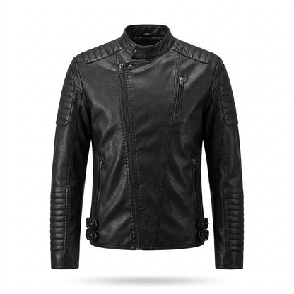 Mens Outlet House - Romon | Quilted Asymmetrical Leather Jacket Men