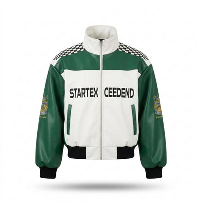 Mens Outlet House - Losil | Color-Block Zip-Up Leather Jacket Unisex