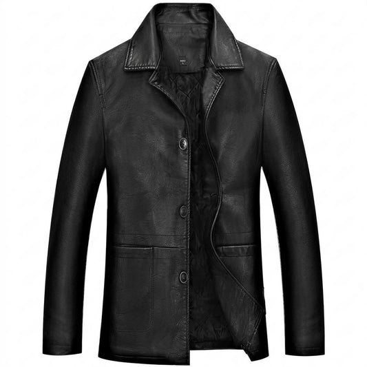 Mens Outlet House - Cokil | Button-Front Collared Leather Jacket Men