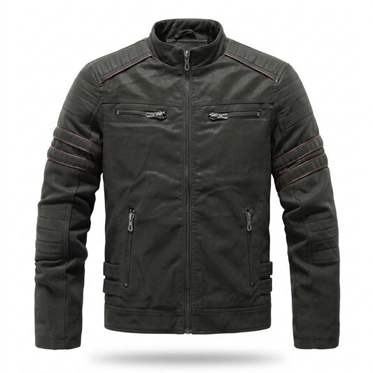 Mens Outlet House - Yotal | Quilted Piped Leather Jacket Men