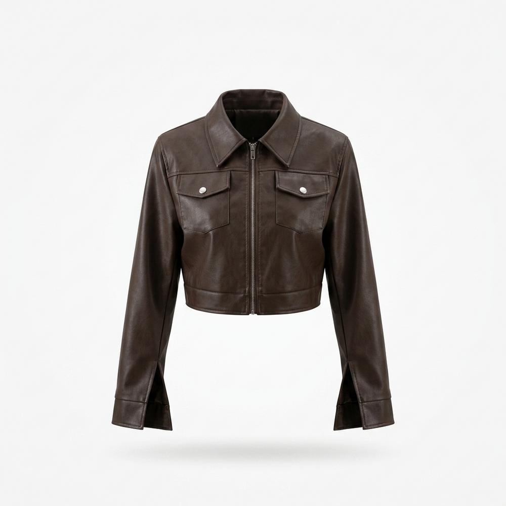 Mens Outlet House - Sosir | Cropped Zip-Up Leather Jacket Women