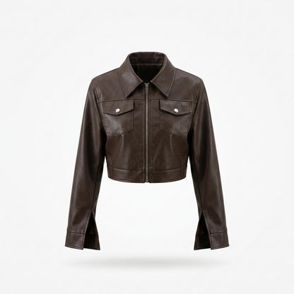 Mens Outlet House - Sosir | Cropped Zip-Up Leather Jacket Women