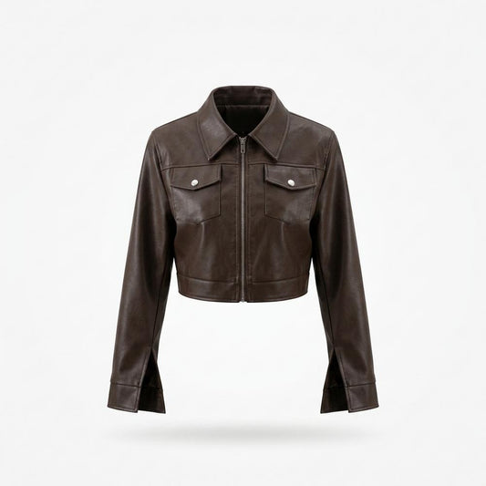 Mens Outlet House - Sosir | Cropped Zip-Up Leather Jacket Women