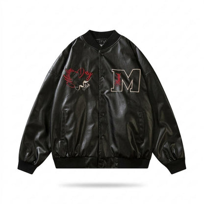 Mens Outlet House - Lysil | Embroidered Button-Up Leather Jacket Unisex