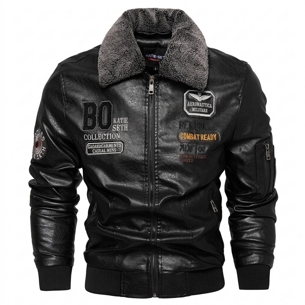 Mens Outlet House - Niser | Lined Embroidered Leather Jacket Men