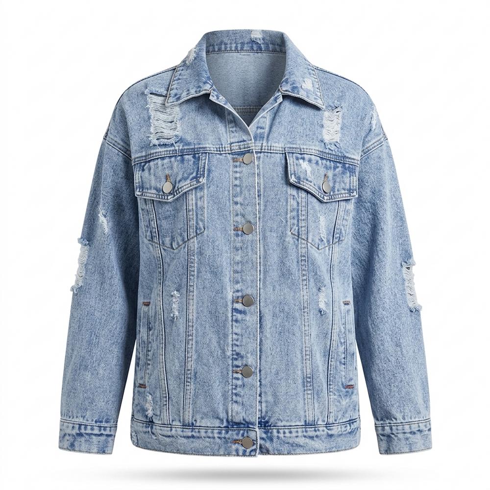 Mens Outlet House - Nivan | Distressed Oversized Denim Jacket Women