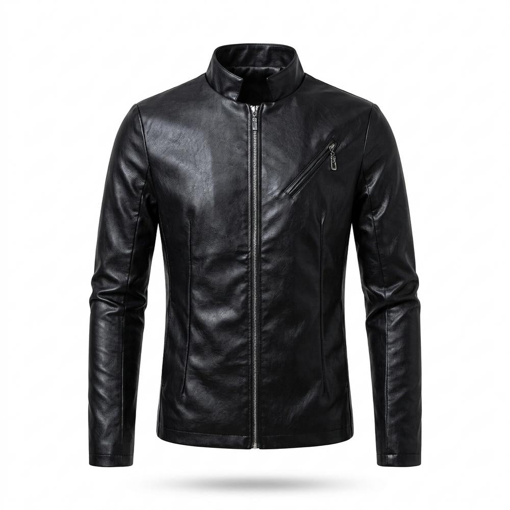 Mens Outlet House - Kalar | Zip-Up Stand-Collar Leather Jacket Men